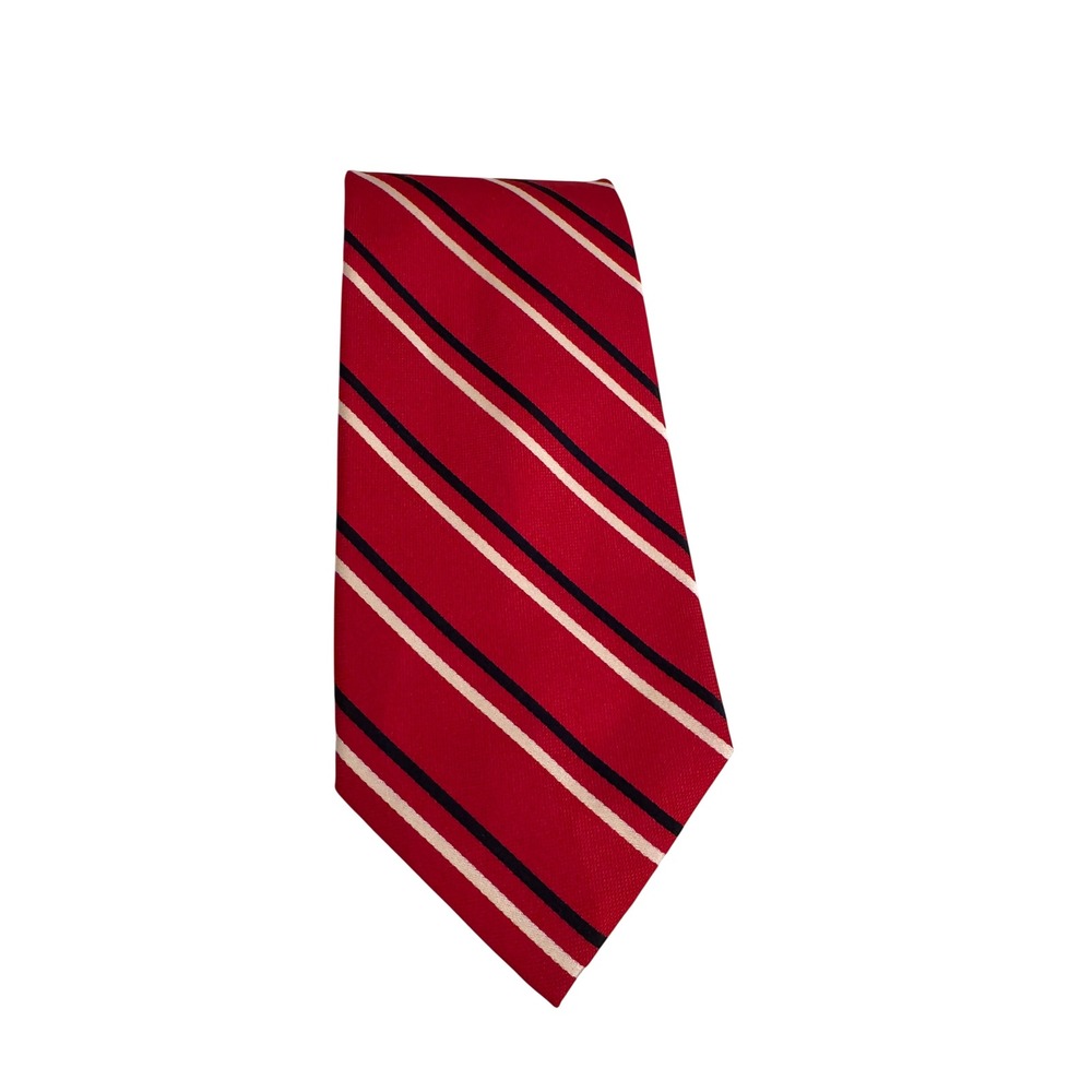 Brooks Brothers Red Navy White Striped 100% Silk Necktie Classic Rep Stripe